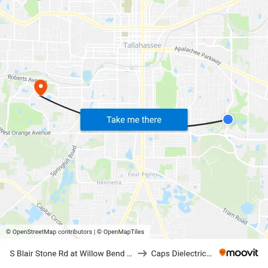 S Blair Stone Rd at Willow Bend Way Nb to Caps Dielectrics Lab map