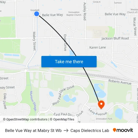 Belle Vue Way at Mabry St Wb to Caps Dielectrics Lab map