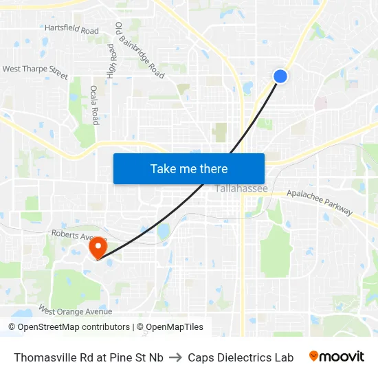 Thomasville Rd at Pine St Nb to Caps Dielectrics Lab map