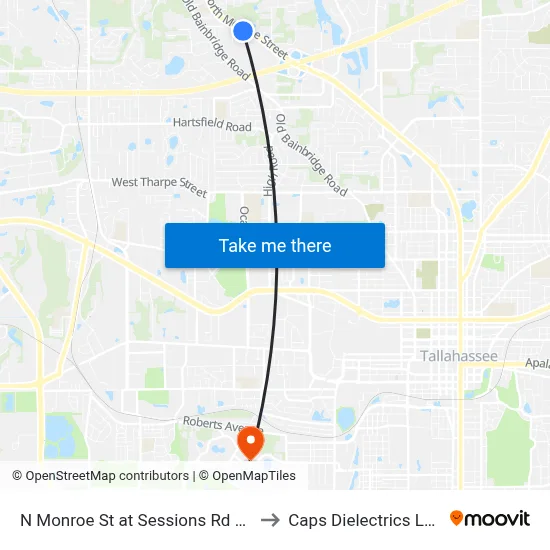 N Monroe St at Sessions Rd Sb to Caps Dielectrics Lab map