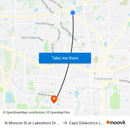 N Monroe St at Lakeshore Dr Nb to Caps Dielectrics Lab map
