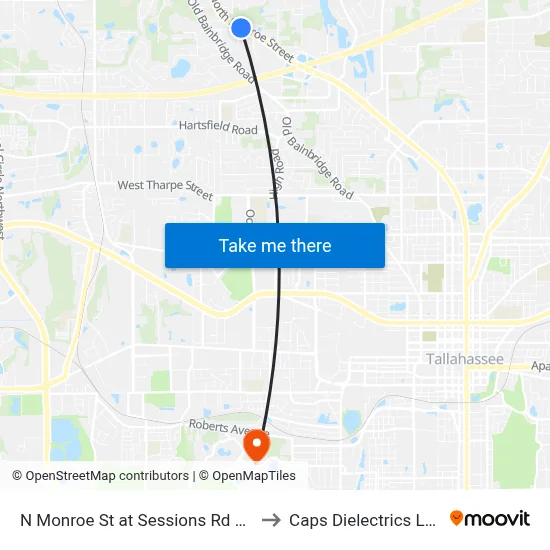 N Monroe St at Sessions Rd Nb to Caps Dielectrics Lab map