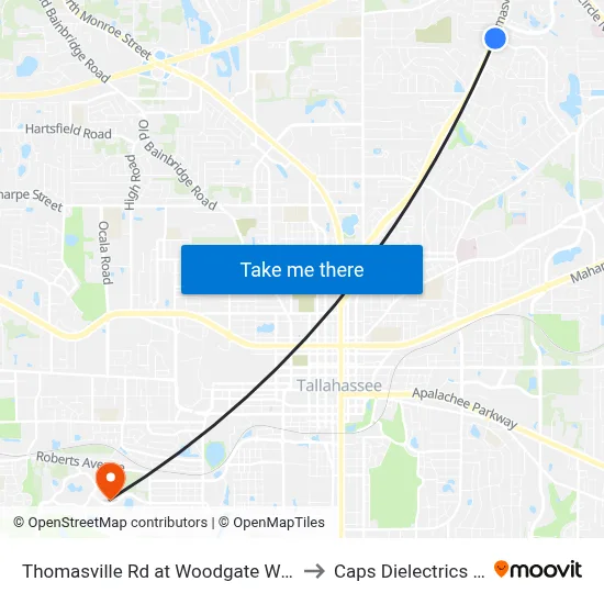 Thomasville Rd at Woodgate Way Nb to Caps Dielectrics Lab map
