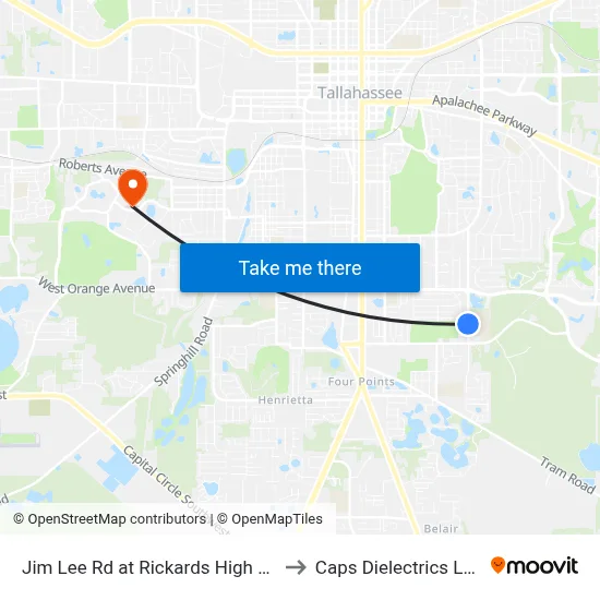 Jim Lee Rd at Rickards High Sb to Caps Dielectrics Lab map