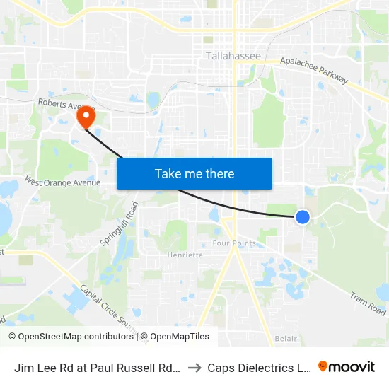 Jim Lee Rd at Paul Russell Rd Sb to Caps Dielectrics Lab map