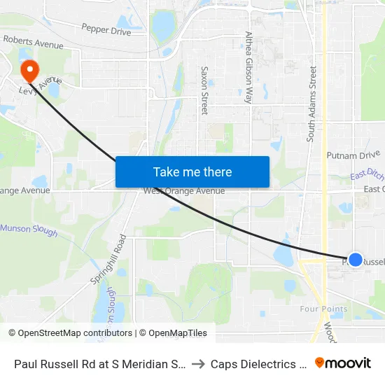 Paul Russell Rd at S Meridian St Wb to Caps Dielectrics Lab map