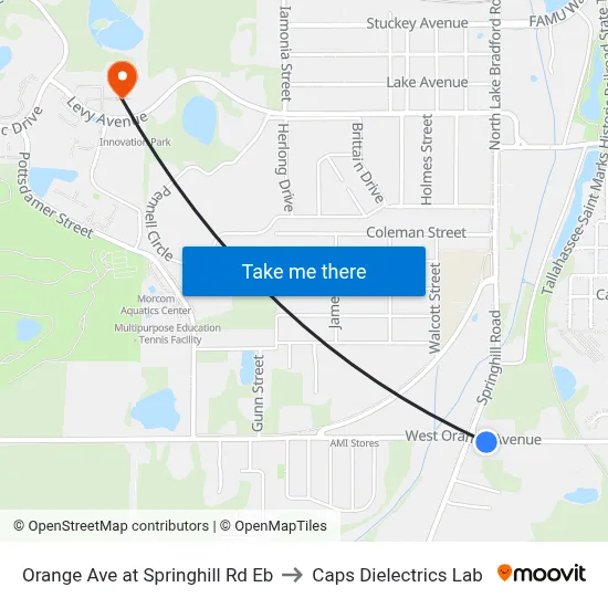Orange Ave at Springhill Rd Eb to Caps Dielectrics Lab map