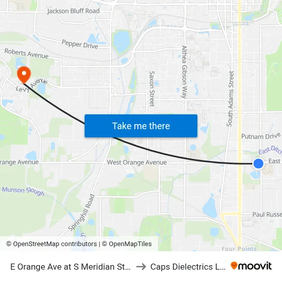 E Orange Ave at S Meridian St Eb to Caps Dielectrics Lab map