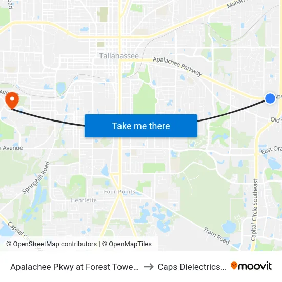 Apalachee Pkwy at Forest Tower Dr Eb to Caps Dielectrics Lab map
