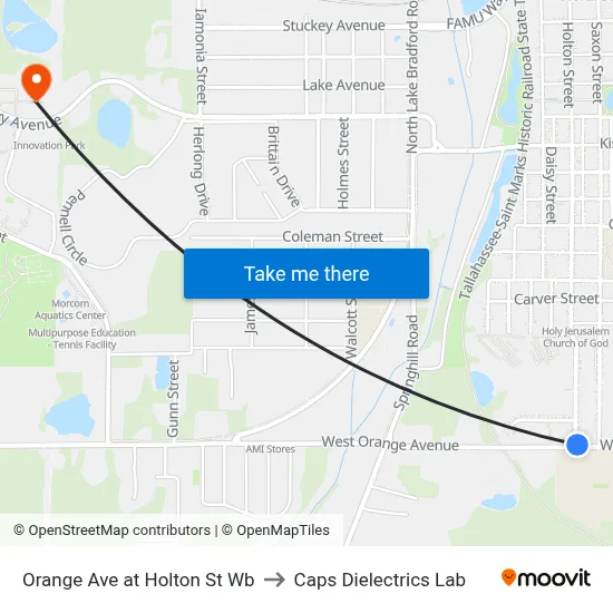 Orange Ave at Holton St Wb to Caps Dielectrics Lab map