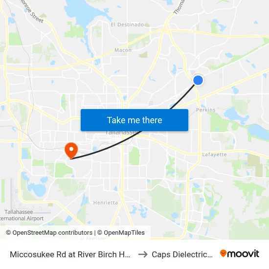 Miccosukee Rd at River Birch Hollow Eb to Caps Dielectrics Lab map