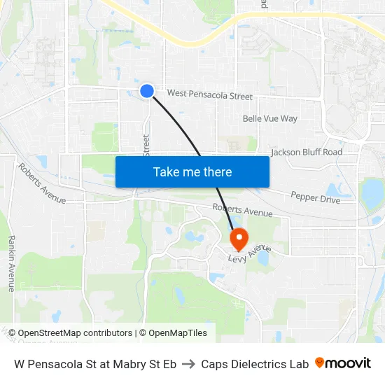 W Pensacola St at Mabry St Eb to Caps Dielectrics Lab map
