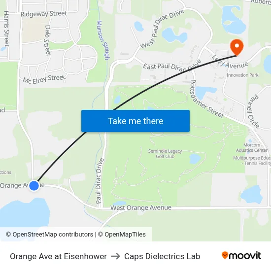 Orange Ave at Eisenhower to Caps Dielectrics Lab map