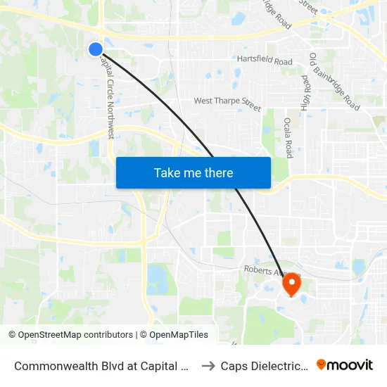 Commonwealth Blvd at Capital Circle NW to Caps Dielectrics Lab map