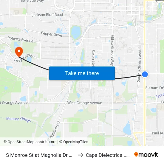 S Monroe St at Magnolia Dr Nb to Caps Dielectrics Lab map