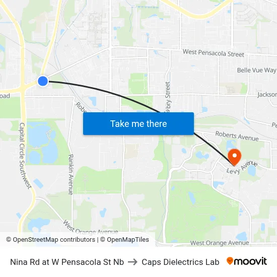 Nina Rd at W Pensacola St Nb to Caps Dielectrics Lab map