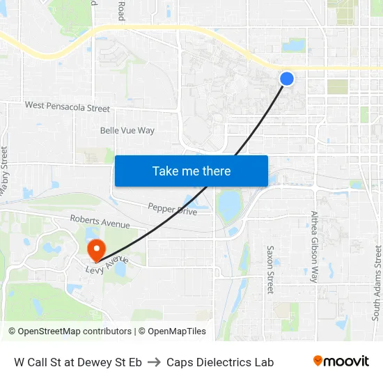 W Call St at Dewey St Eb to Caps Dielectrics Lab map