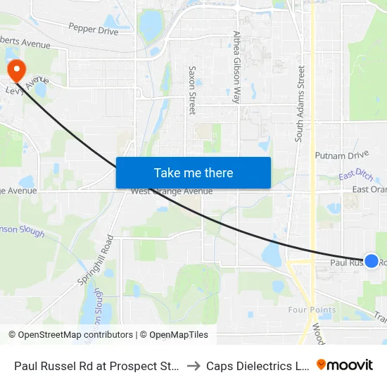 Paul Russel Rd at Prospect St Eb to Caps Dielectrics Lab map