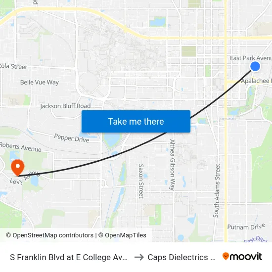 S Franklin Blvd at E College Ave Nb to Caps Dielectrics Lab map