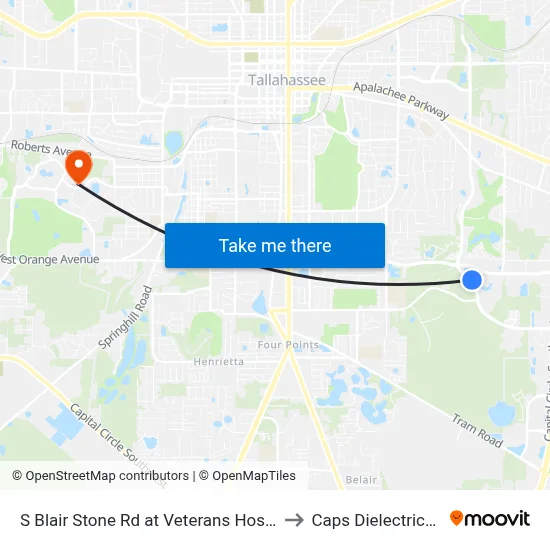 S Blair Stone Rd at Veterans Hospital Nb to Caps Dielectrics Lab map