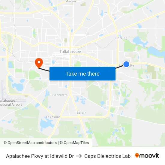Apalachee Pkwy at Idlewild Dr to Caps Dielectrics Lab map