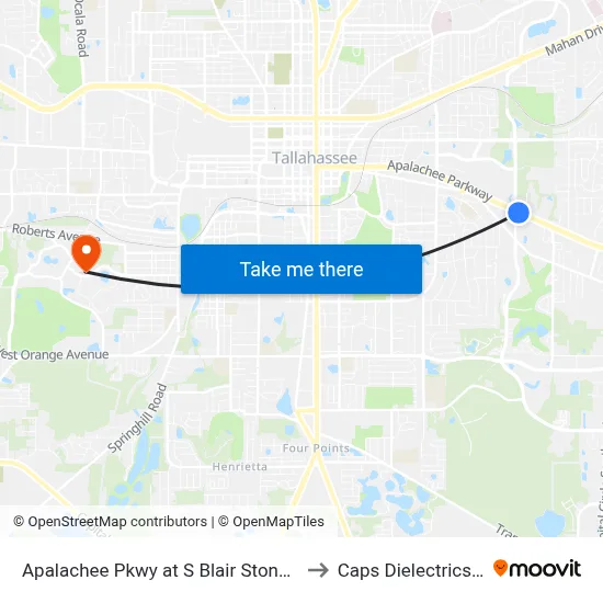 Apalachee Pkwy at S Blair Stone Rd Eb to Caps Dielectrics Lab map