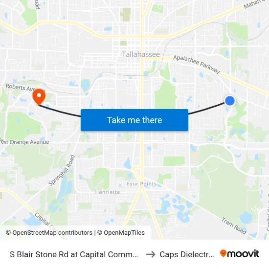 S Blair Stone Rd at Capital Commerce Center Sb to Caps Dielectrics Lab map