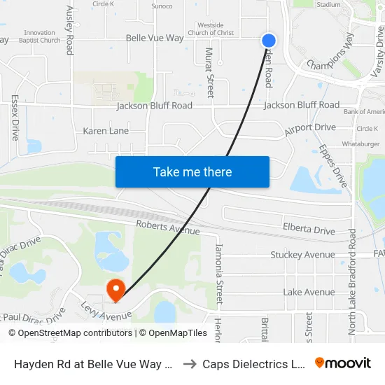 Hayden Rd at Belle Vue Way Nb to Caps Dielectrics Lab map