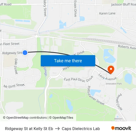 Ridgeway St at Kelly St Eb to Caps Dielectrics Lab map