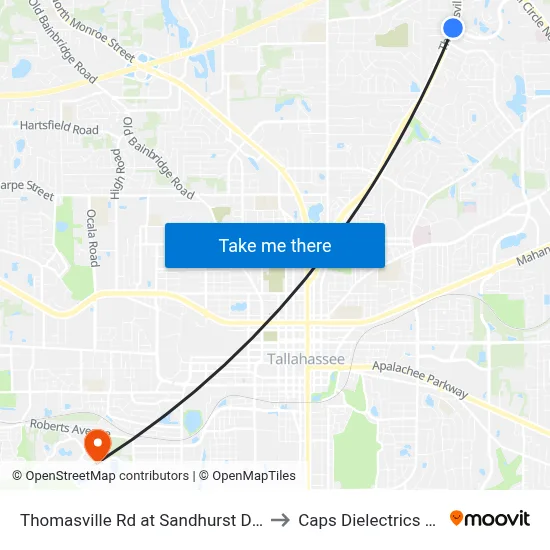 Thomasville Rd at Sandhurst Dr Sb to Caps Dielectrics Lab map