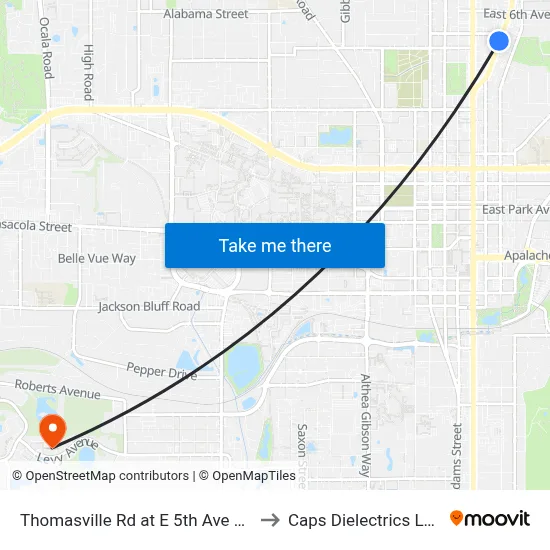 Thomasville Rd at E 5th Ave Sb to Caps Dielectrics Lab map