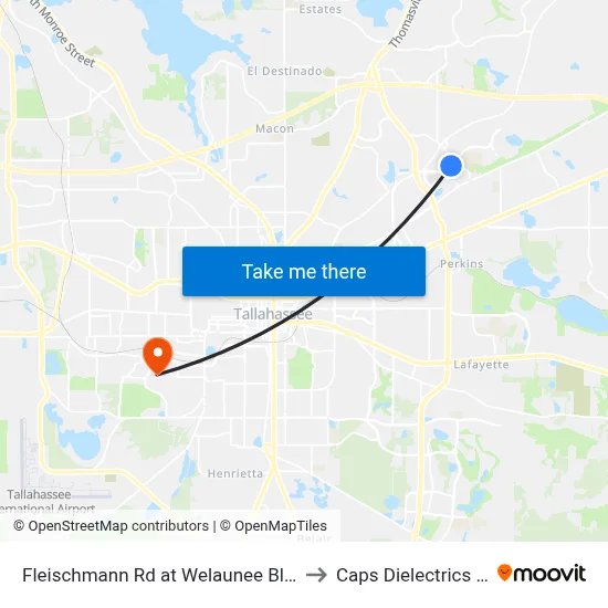Fleischmann Rd at Welaunee Blvd Sb to Caps Dielectrics Lab map