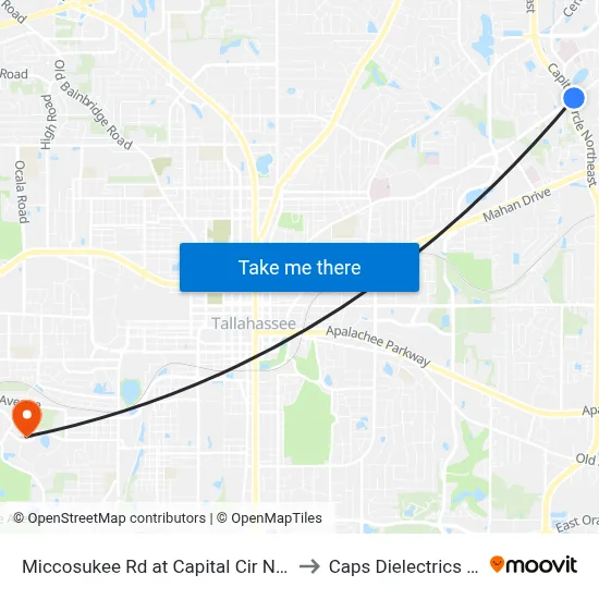 Miccosukee Rd at Capital Cir NE Wb to Caps Dielectrics Lab map