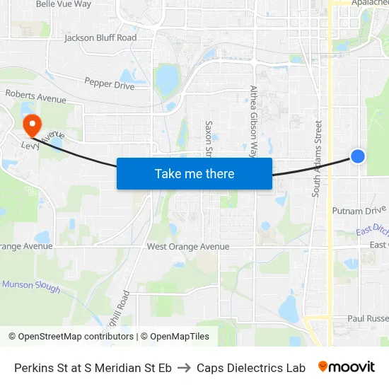 Perkins St at S Meridian St Eb to Caps Dielectrics Lab map
