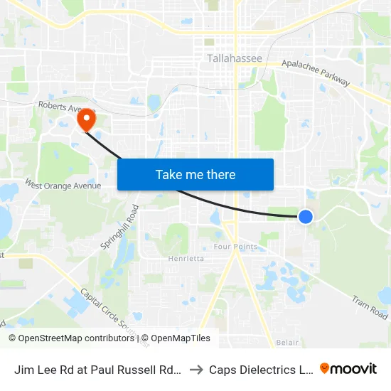 Jim Lee Rd at Paul Russell Rd Nb to Caps Dielectrics Lab map