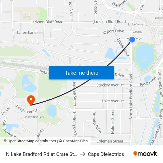 N Lake Bradford Rd at Crate St Nb to Caps Dielectrics Lab map