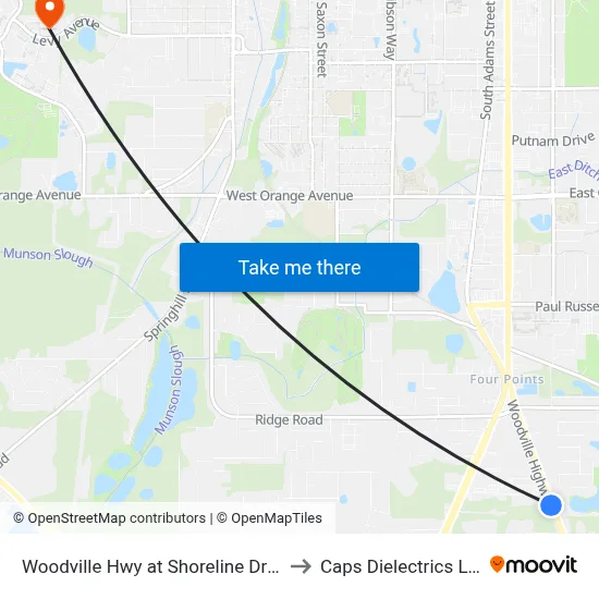 Woodville Hwy at Shoreline Dr Sb to Caps Dielectrics Lab map