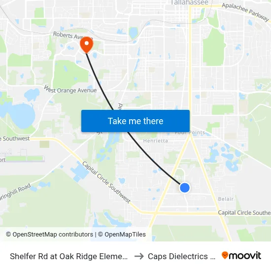 Shelfer Rd at Oak Ridge Elementary to Caps Dielectrics Lab map