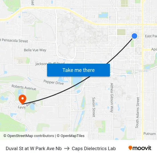 Duval St at W Park Ave Nb to Caps Dielectrics Lab map