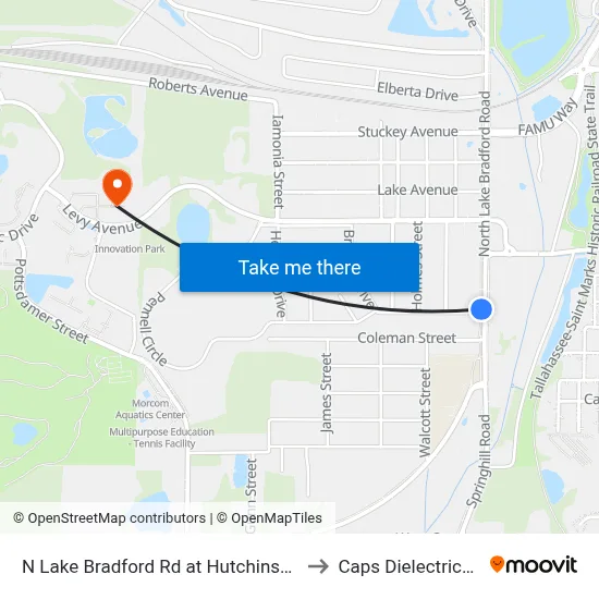 N Lake Bradford Rd at Hutchinson St Sb to Caps Dielectrics Lab map