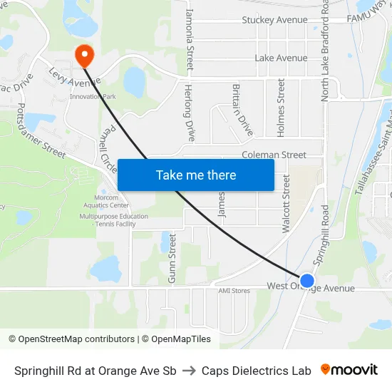 Springhill Rd at Orange Ave Sb to Caps Dielectrics Lab map