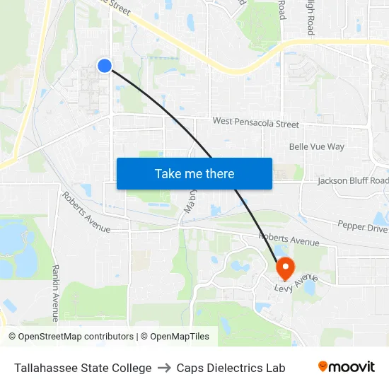 Tallahassee State College to Caps Dielectrics Lab map