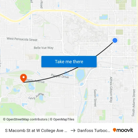 S Macomb St at W College Ave Sb to Danfoss Turbocor map