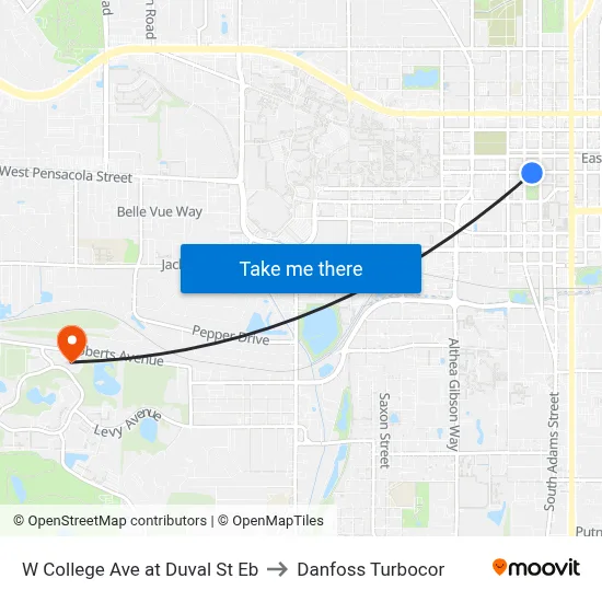 W College Ave at Duval St Eb to Danfoss Turbocor map