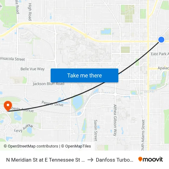 N Meridian St at E Tennessee St Nb to Danfoss Turbocor map