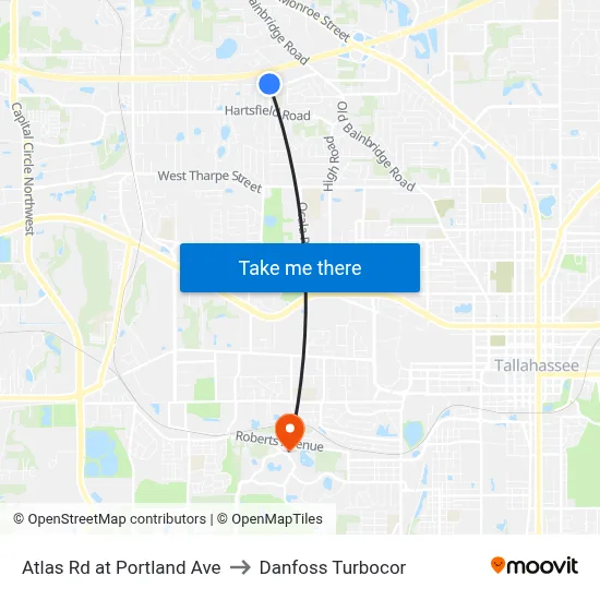 Atlas Rd at Portland Ave to Danfoss Turbocor map