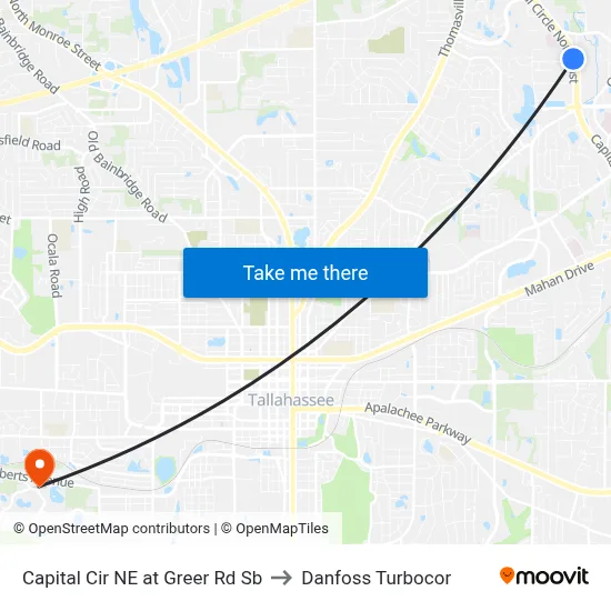Capital Cir NE at Greer Rd Sb to Danfoss Turbocor map