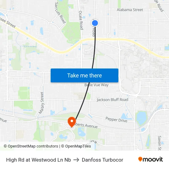 High Rd at Westwood Ln Nb to Danfoss Turbocor map