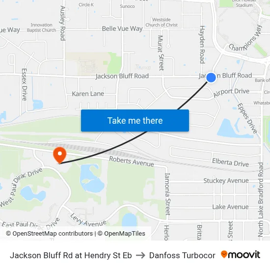 Jackson Bluff Rd at Hendry St Eb to Danfoss Turbocor map