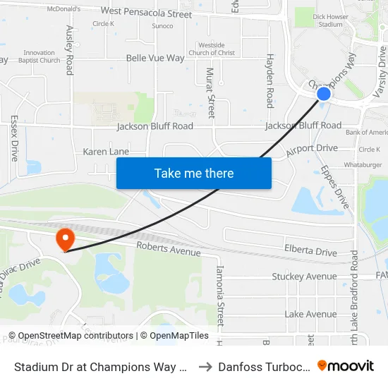 Stadium Dr at Champions Way Wb to Danfoss Turbocor map